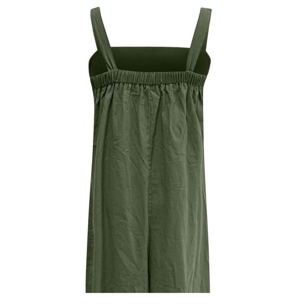 NEW Linen Soft Cotton Sleeveless Loose Jumpsuit Adjustable Straps L Olive Green - Picture 6 of 15